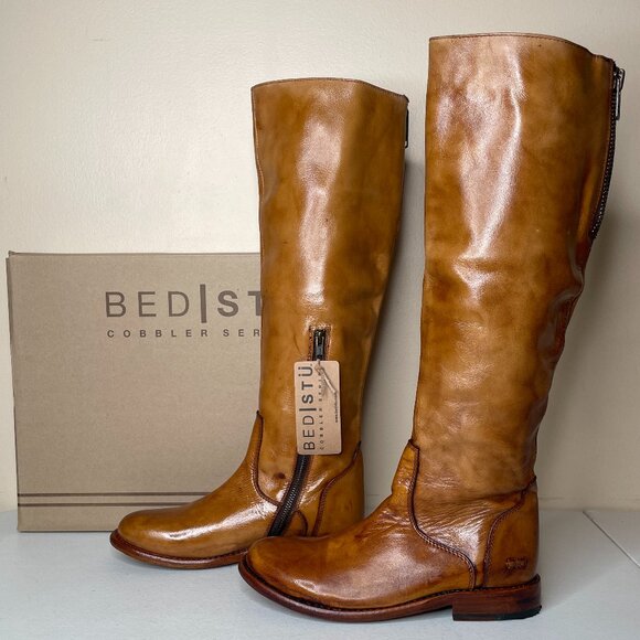 BED STU Tess Distressed Tan Leather Tall Riding Boots BEDSTU Size 8 - Picture 1 of 16